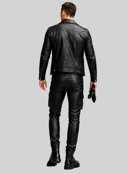 cargo leather pants mens back side