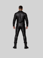 mens leather biker pants back side