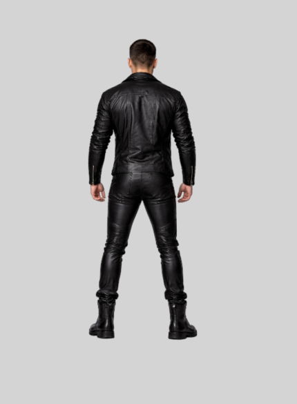 mens leather biker pants back side