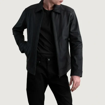 Mens Leather Jackets Black Bomber