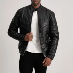 Mens Leather Jackets Black Puffer