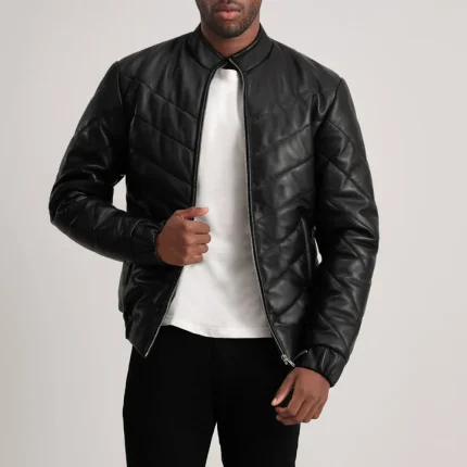 Mens Leather Jackets Black Puffer