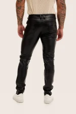 Black Calfskin Leather Pants Men back side