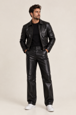 Black Genuine Leather Trousers for Men