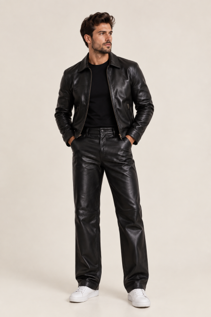 Black Genuine Leather Trousers for Men