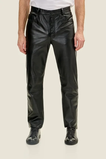 Black Leather Biker Pants for Men