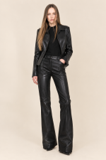 Black Leather Bootcut Trousers Women