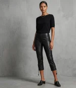 Black Leather Capri Pants for Women