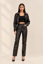 Black Leather High Waisted Pants for Women