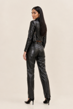 Black Leather High Waisted Pants for Women back side