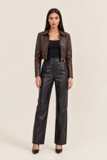 Black Leather Straight Leg Pants Women