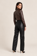 Black Leather Straight Leg Pants Women