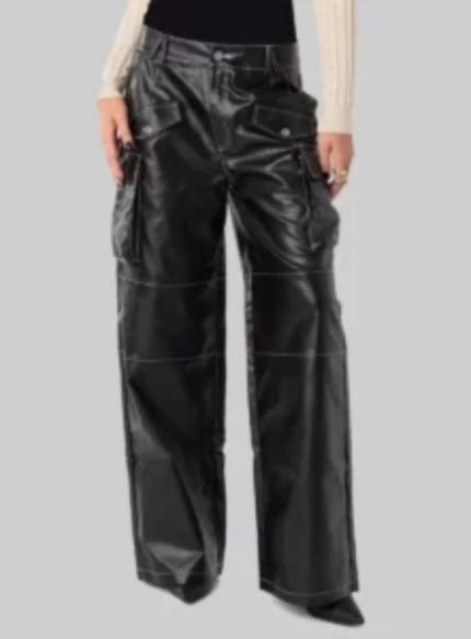 Black Leather Wide Leg Pants Women