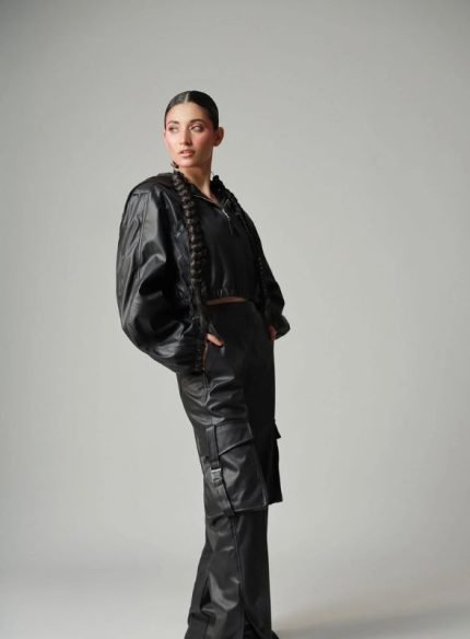 Black Real Leather Skinny Pants for Women right side