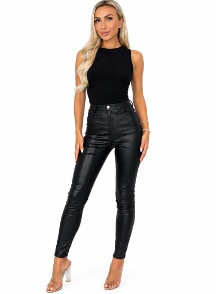 Black Skinny Leather Jeans for Women