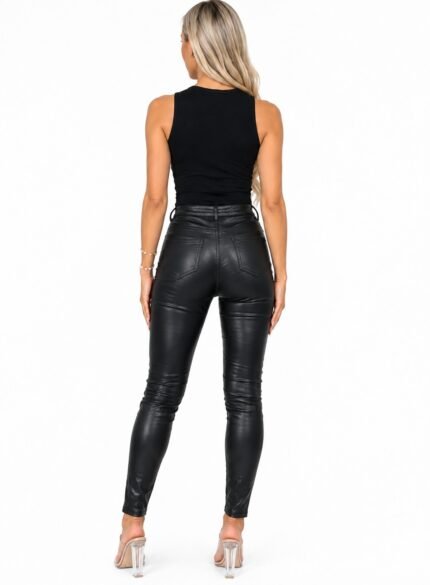Black Skinny Leather Jeans for Women back side