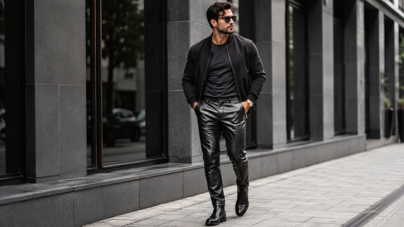 Black leather pants men outfit