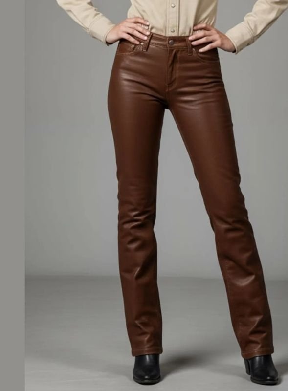 _Brown Genuine Leather Pants for Women frent side Brown Genuine Leather Pants for Women
