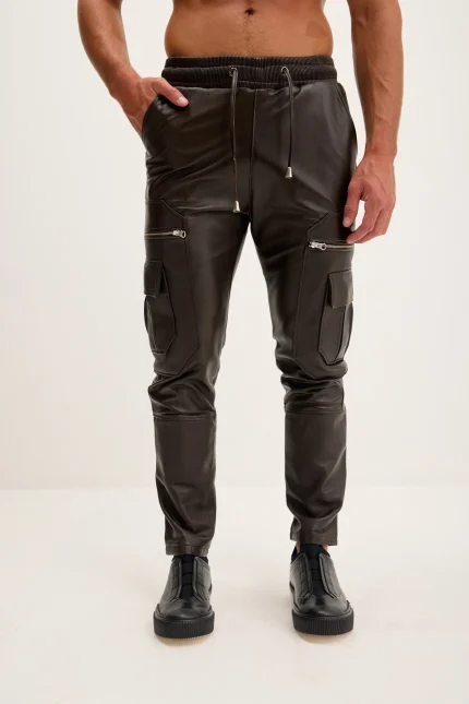 Brown Leather Jeans for Mens