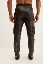 Brown Leather Jeans for Mens back side