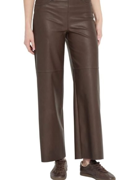 Brown Leather Wide Leg Pants Women