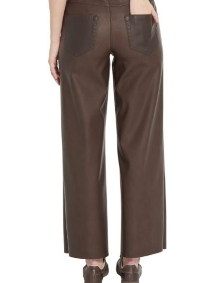 Brown Leather Wide Leg Pants Women back side