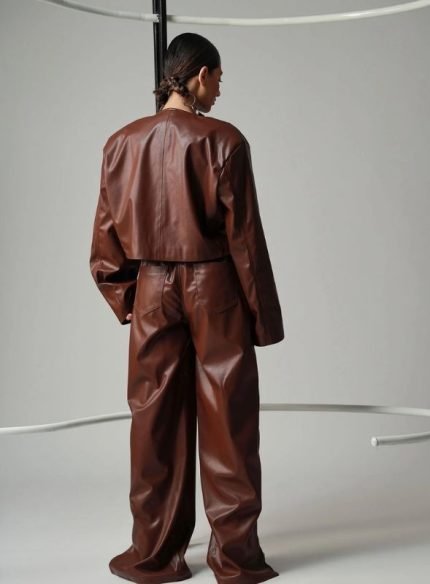 Brown Real Leather Trousers Women back side