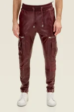 Burgundy Leather Pants for Men