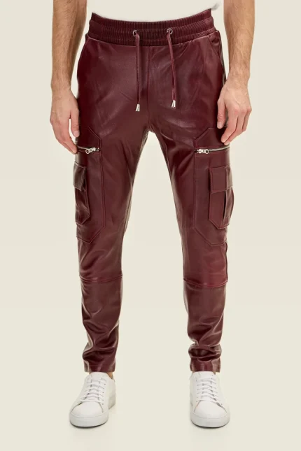 Burgundy Leather Pants for Men