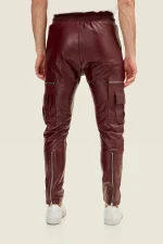 Burgundy Leather Pants for Men back side