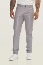 Charcoal Grey Leather Pants for Men