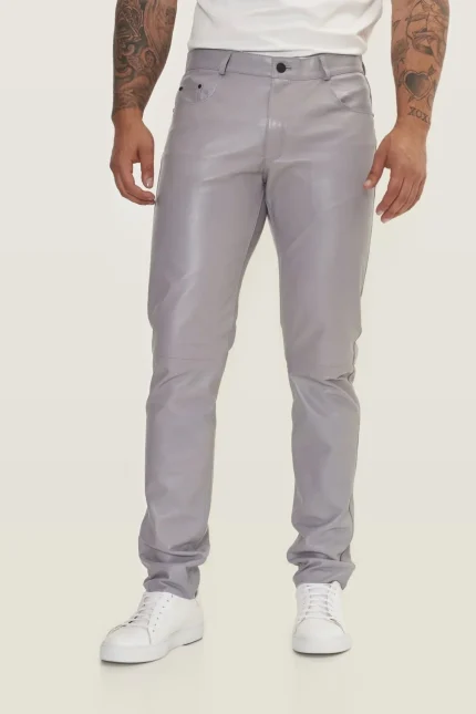 Charcoal Grey Leather Pants for Men
