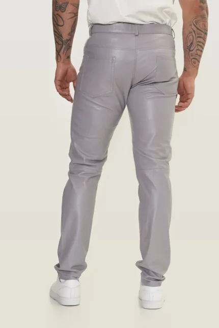 Charcoal Grey Leather Pants for Men