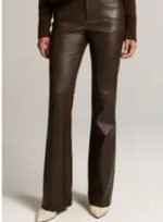 Cognac Brown Leather Skinny Pants Women