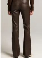Cognac Brown Leather Skinny Pants Women back side