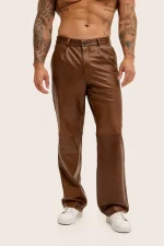 Cognac Brown Leather Trousers Men