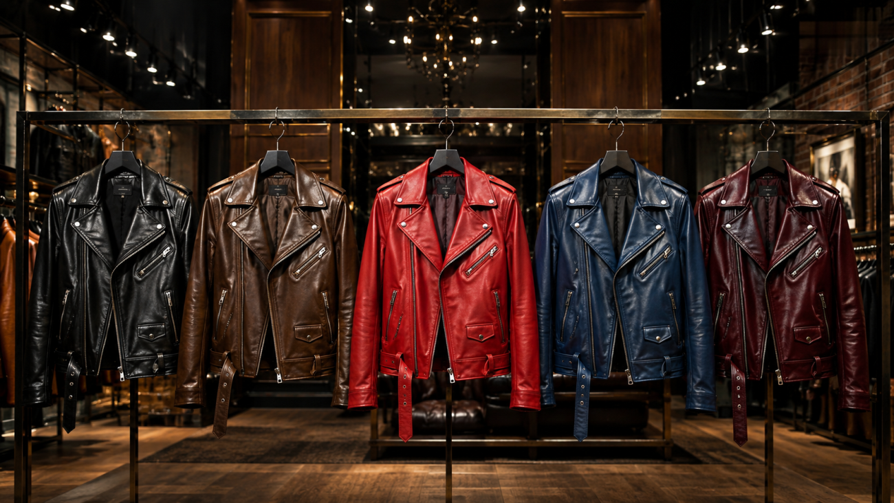 Different leather biker jacket colours for men
