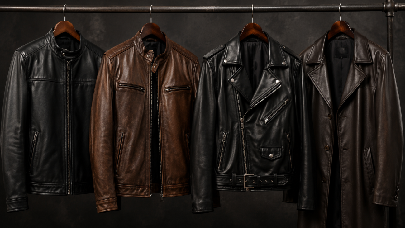 Different men's leather jacket and leather coat styles