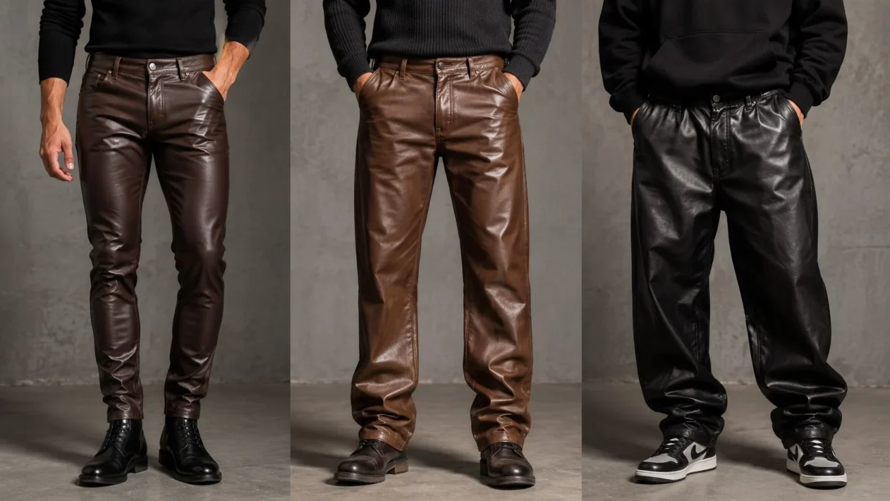 Different styles and fits of men's leather pants