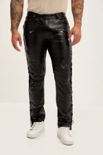 Distressed Vintage Black Leather Pants Men