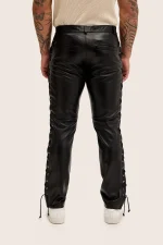 Distressed Vintage Black Leather Pants Men back side