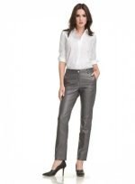 Grey Genuine Leather Pants Women