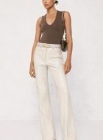 Ivory White Leather Trousers Women