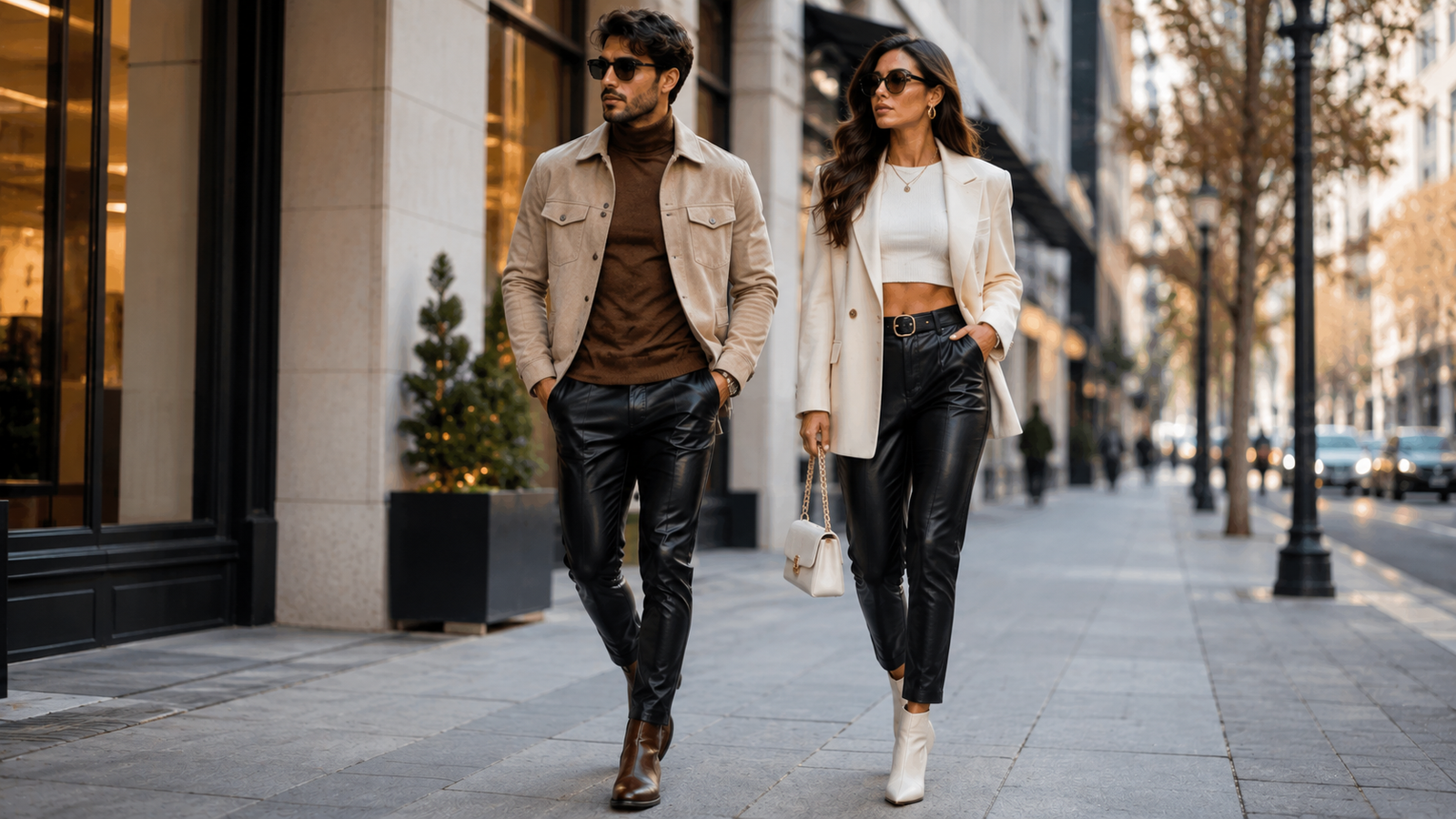 Leather pants with boots outfit ideas for men and women