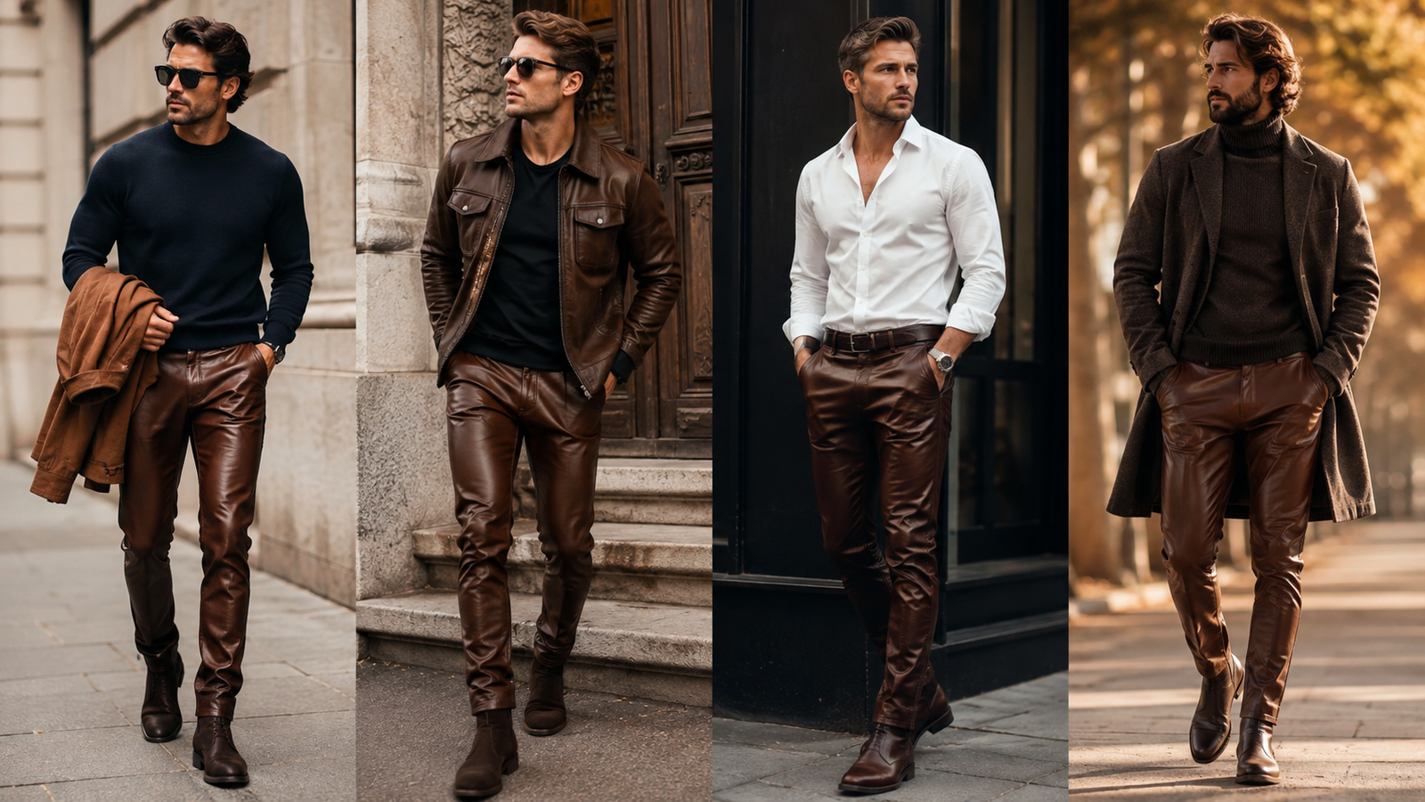 Men's leather pants size guide showing the perfect fit and styling