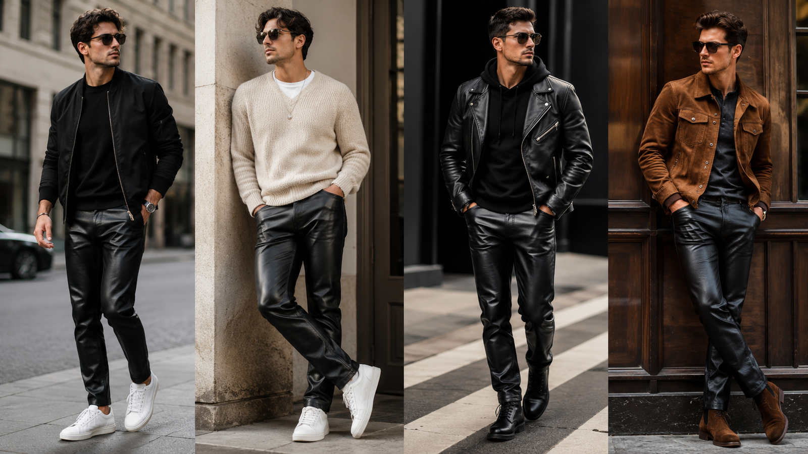 Mens leather pants style guide with casual outfit ideas