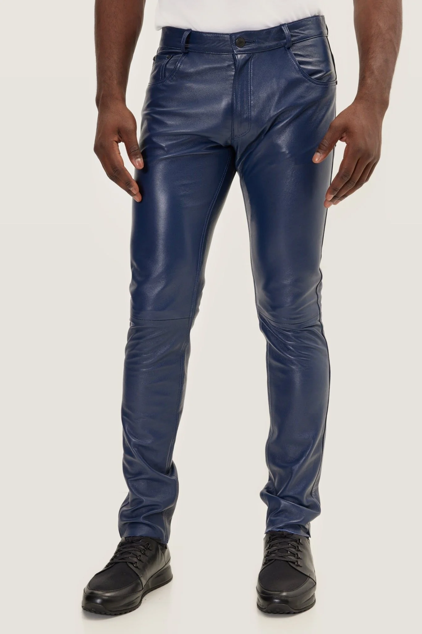 Navy Blue Leather Pants for Men Navy Blue Leather Pants for Men