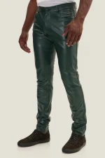 Olive Green Leather Skinny Pants man