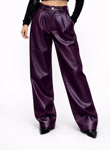 Purple Leather Trousers for Women