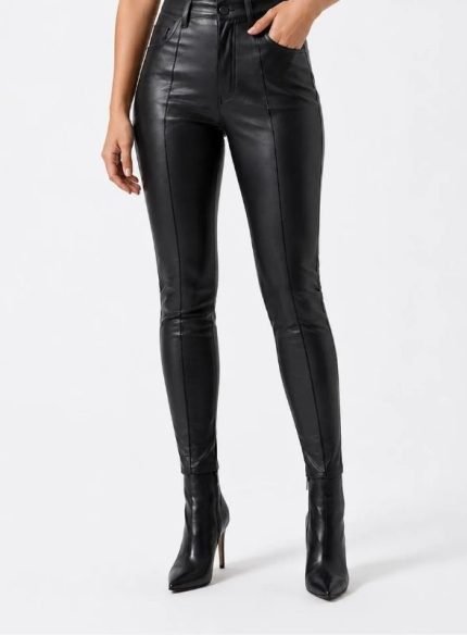 Real Lambskin Leather Pants Women Black